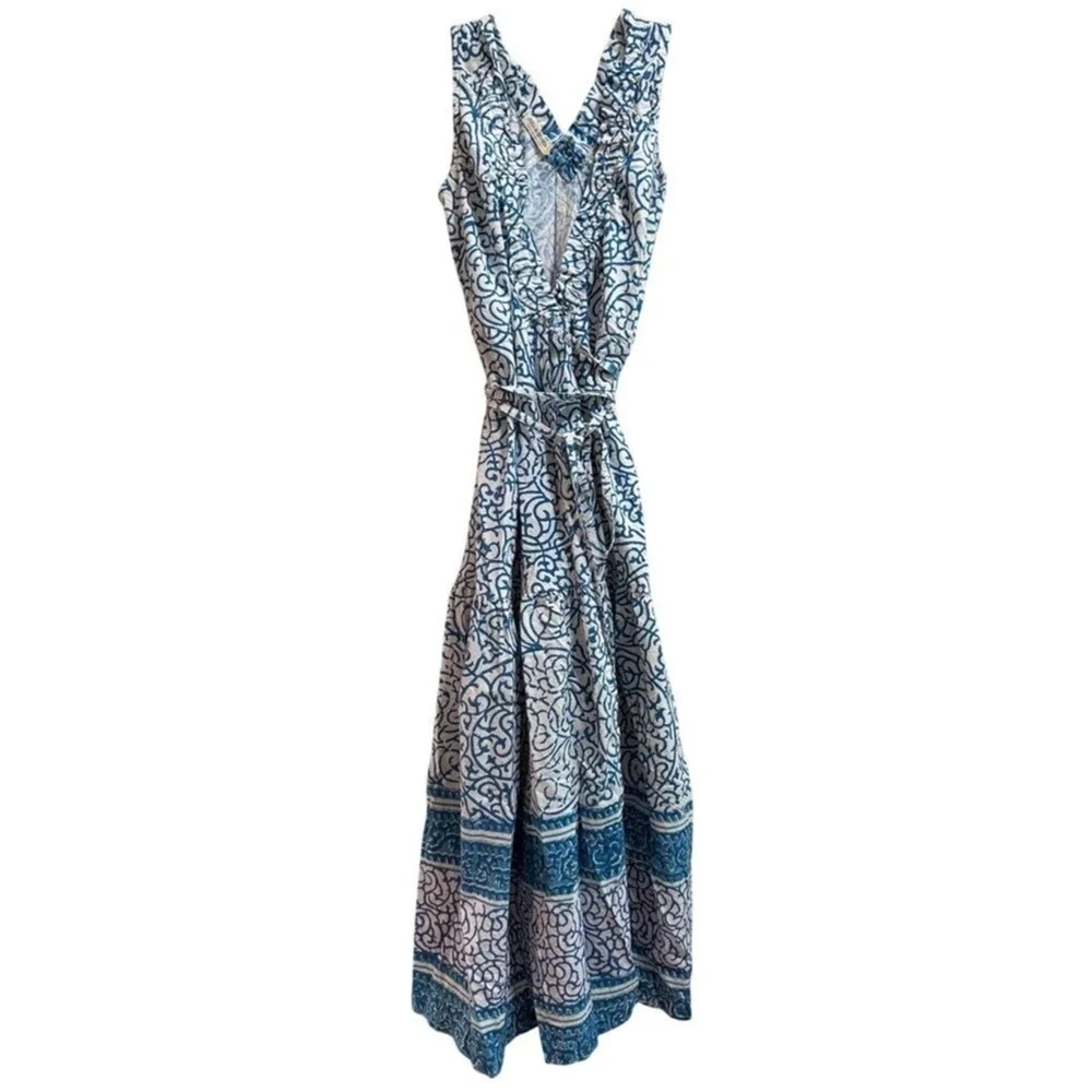John & Mickie blue and white Print Cotton Maxi Wrap Dress Size 2 - Picture 3 of 14